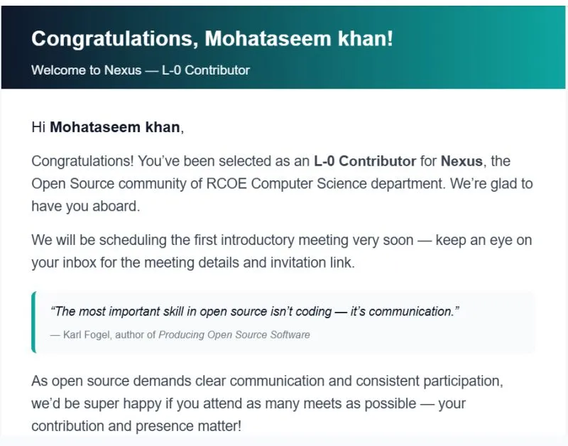 Nexus community L-0 Contributor selection message